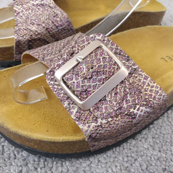 Daniel Sandals Womens 40 EU Slides Pink Glitter Slip On Shoes Strap Buckle - Picture 2 of 8